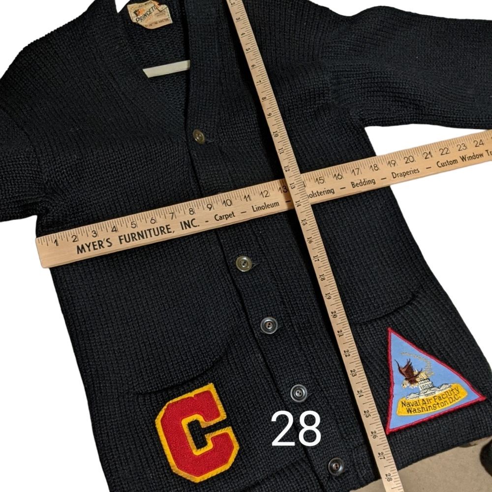 Princeton Award vintage black wool knitted school sweater jacket cardiga… - Picture 4 of 11